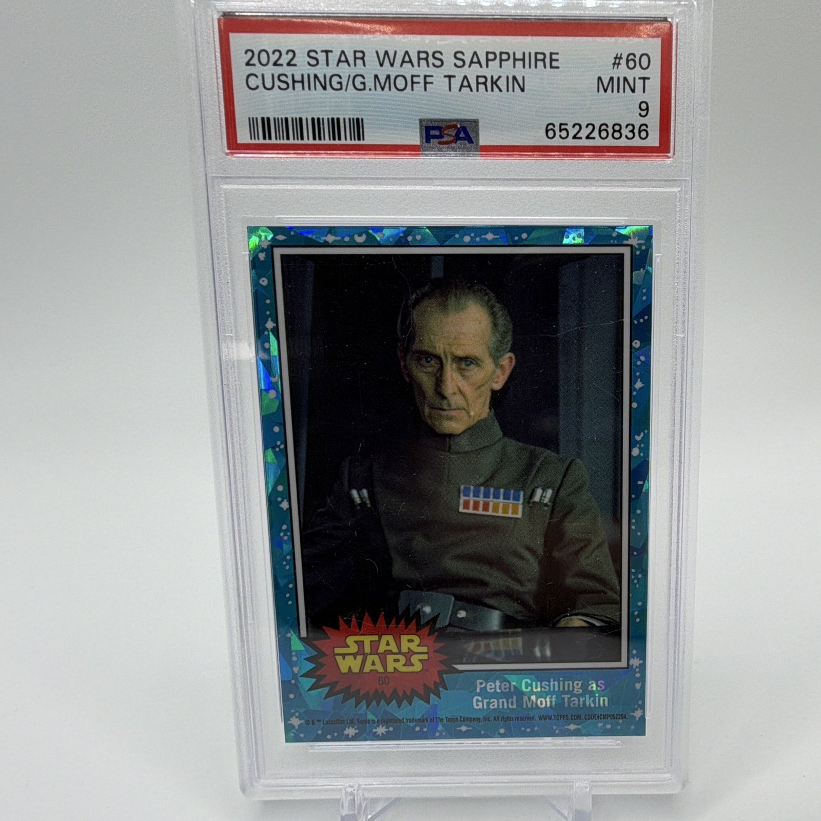 Topps 2022 Star Wars Sapphire #60 Peter Cushing Grand Moff Tarkin PSA 9 Topps 2022 Star Wars Sapphire #60 Peter Cushing Grand Moff Tarkin PSA 9