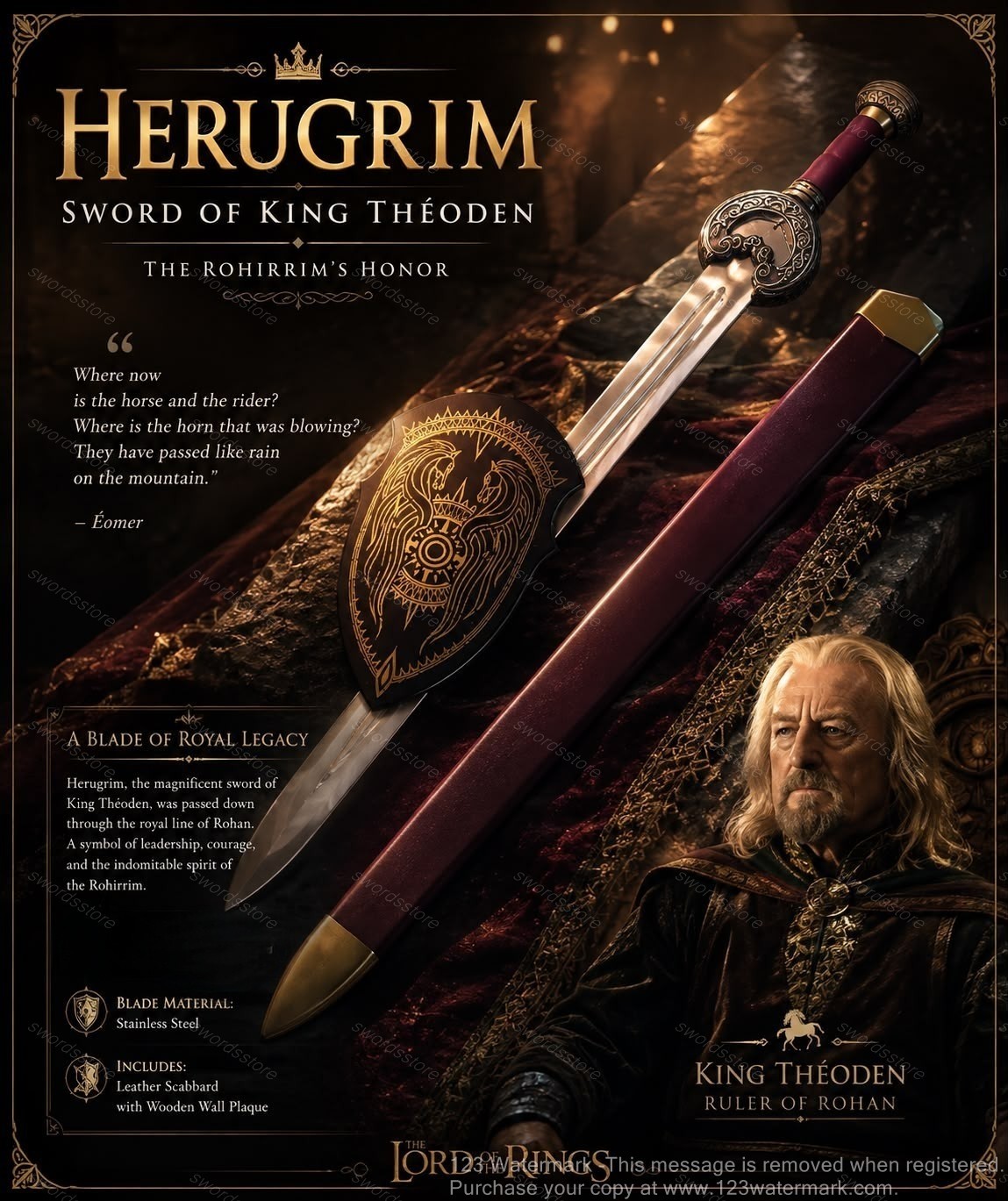 Herugrim Sword Of King Theoden from Lord Of The Ring Movie Halloween Cosplay Bf