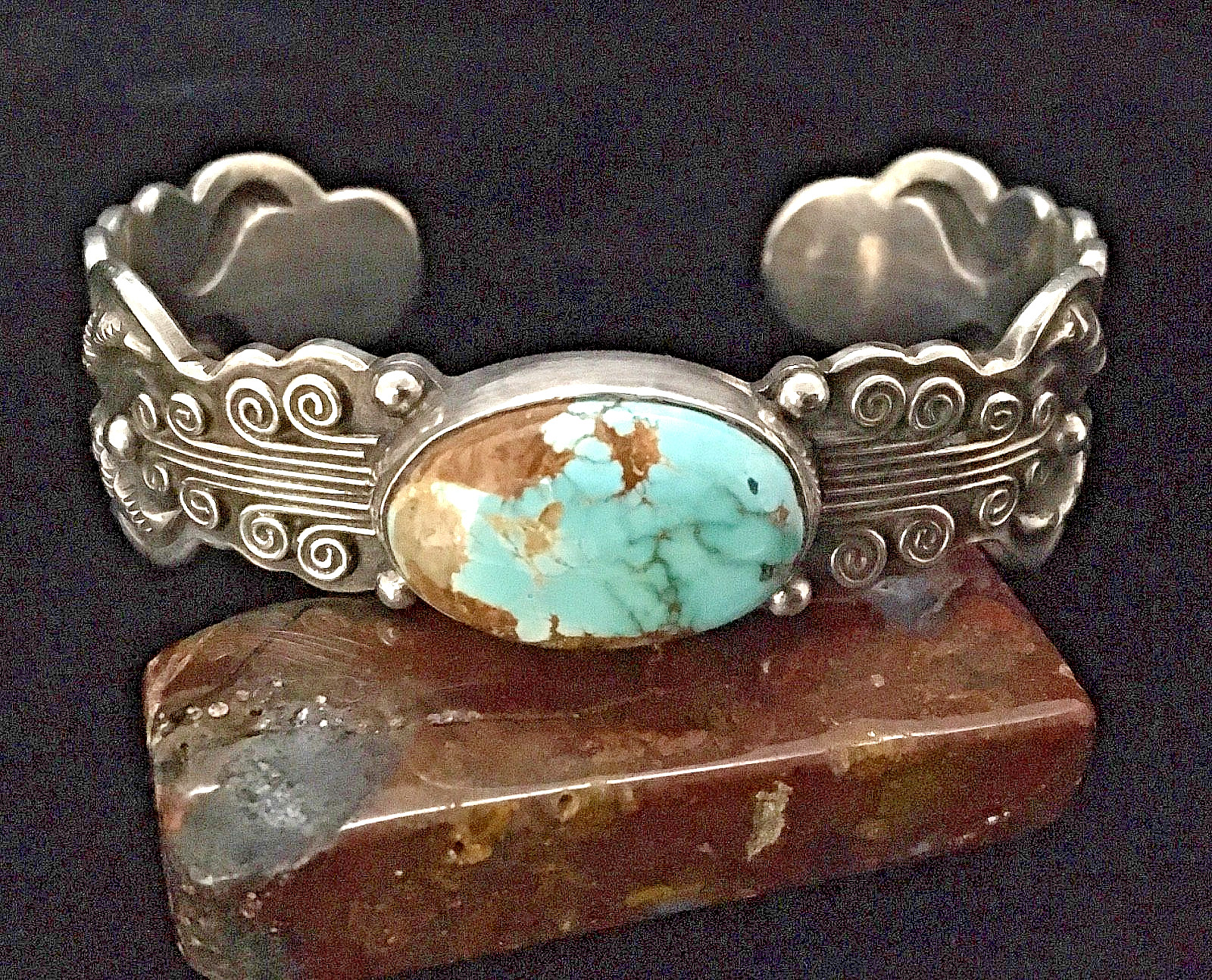 Vintage Navajo VBT Native American Sterling Silver Turquoise Cuff, 60g, 6.75\ Vintage Navajo VBT Native American Sterling Silver Turquoise Cuff, 60g, 6.75\