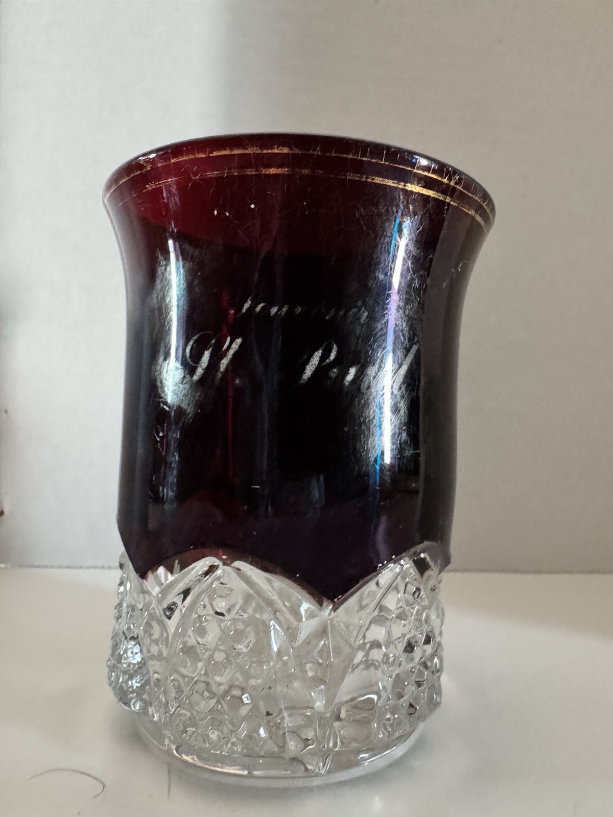 Antique Ruby Red Flash Cut Glass Tumbler St. Paul Minnesota Souvenir Cup 4 Antique Ruby Red Flash Cut Glass Tumbler St. Paul Minnesota Souvenir Cup 4