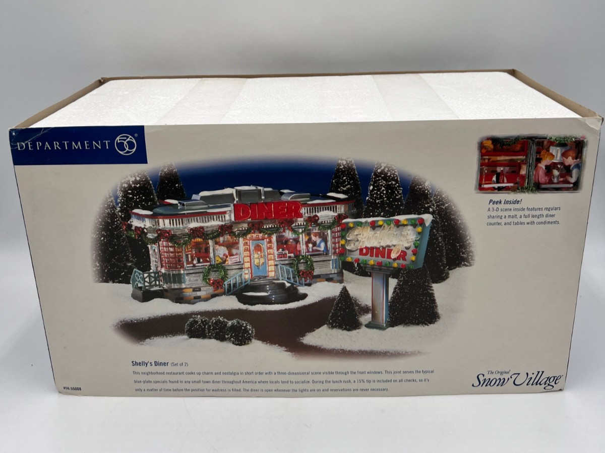 Department 56 Snow Village Shelly's Diner #56.55008 Set of 2 New Never Removed Department 56 Snow Village Shelly's Diner #56.55008 Set of 2 New Never Removed