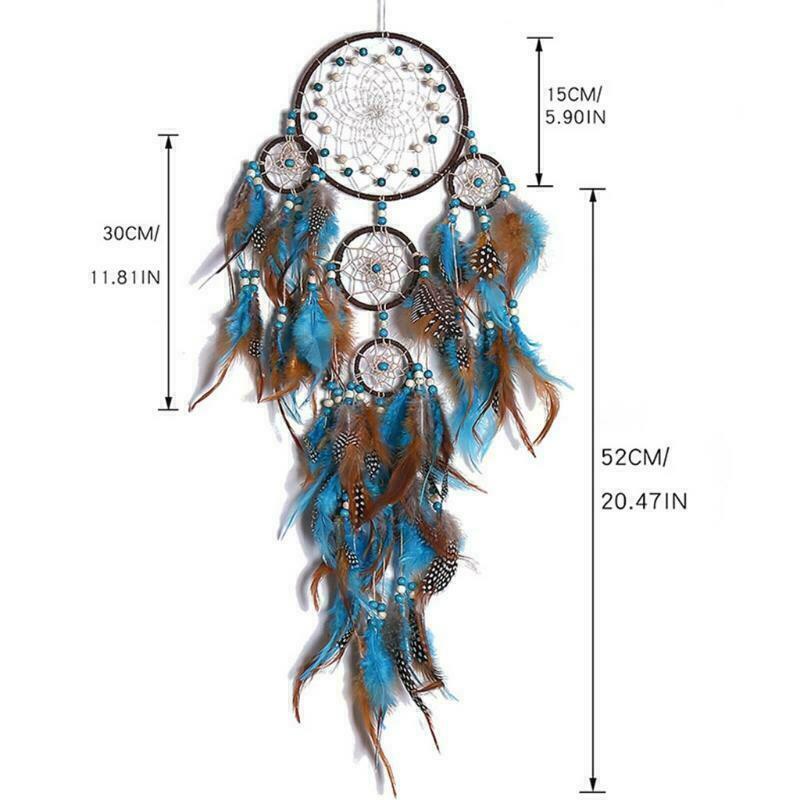 Hanging Dream Boho Circles Large with Feather 5 Turquoises Catchers Decor Wall