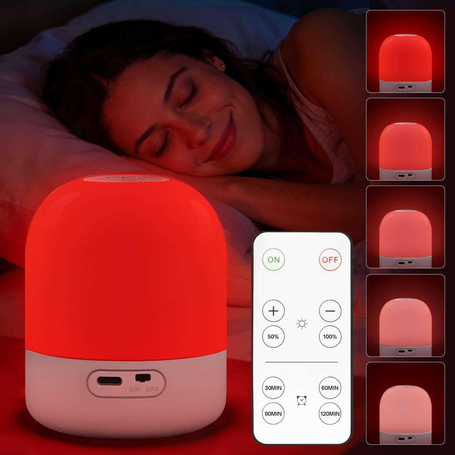 670Nm Red Light for Sleep, 100% Blue Light Blocking, 360° Red Night Light Lamp