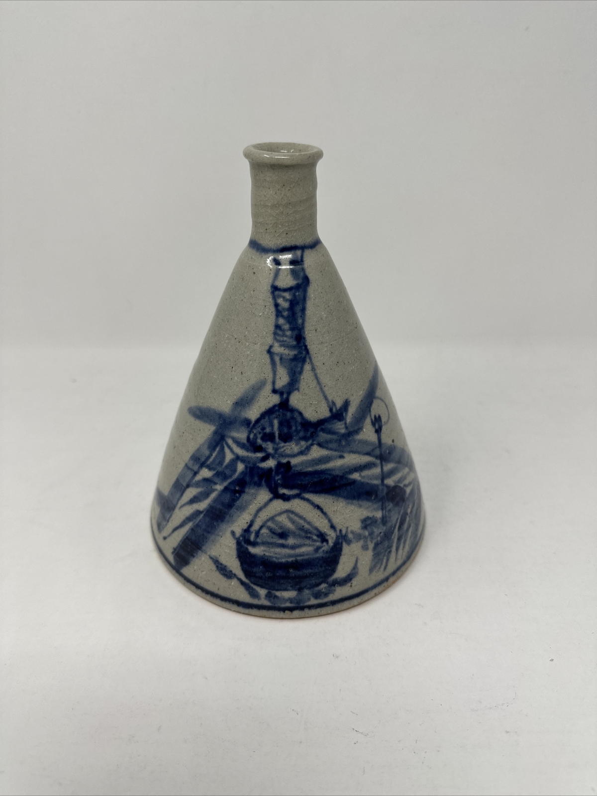 Antique Japanese Tokkuri Saki Ceramic Bottle Blue White Vase Signed by Artist Antique Japanese Tokkuri Saki Ceramic Bottle Blue White Vase Signed by Artist