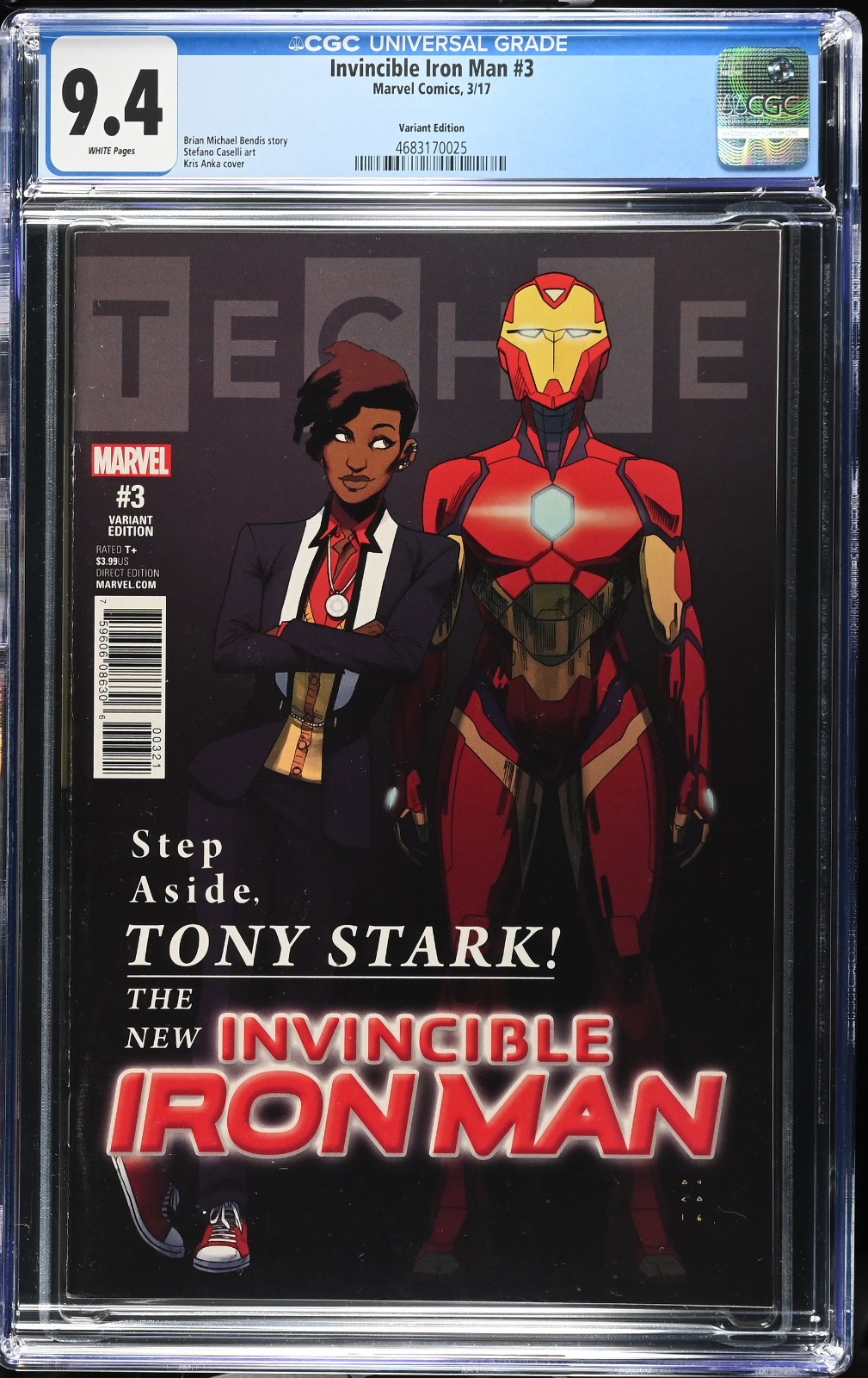 INVINCIBLE IRON MAN #3 (2017) KRIS ANKA 1:25 VARIANT CGC 9.4 WHITE PAGES INVINCIBLE IRON MAN #3 (2017) KRIS ANKA 1:25 VARIANT CGC 9.4 WHITE PAGES