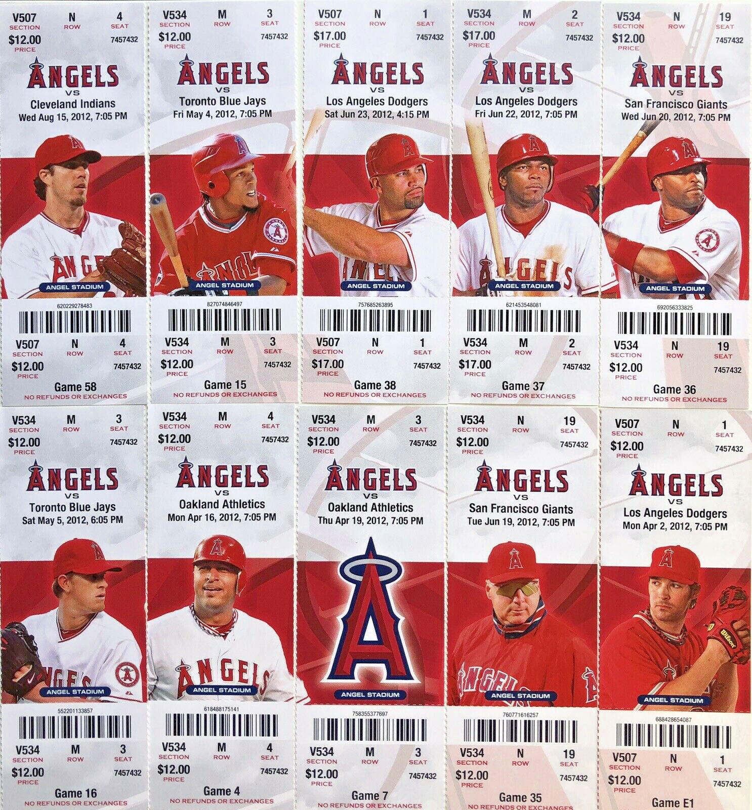2010-2011-2012-2013 Los Angeles Angels Season Ticket Stubs - Mint Condition