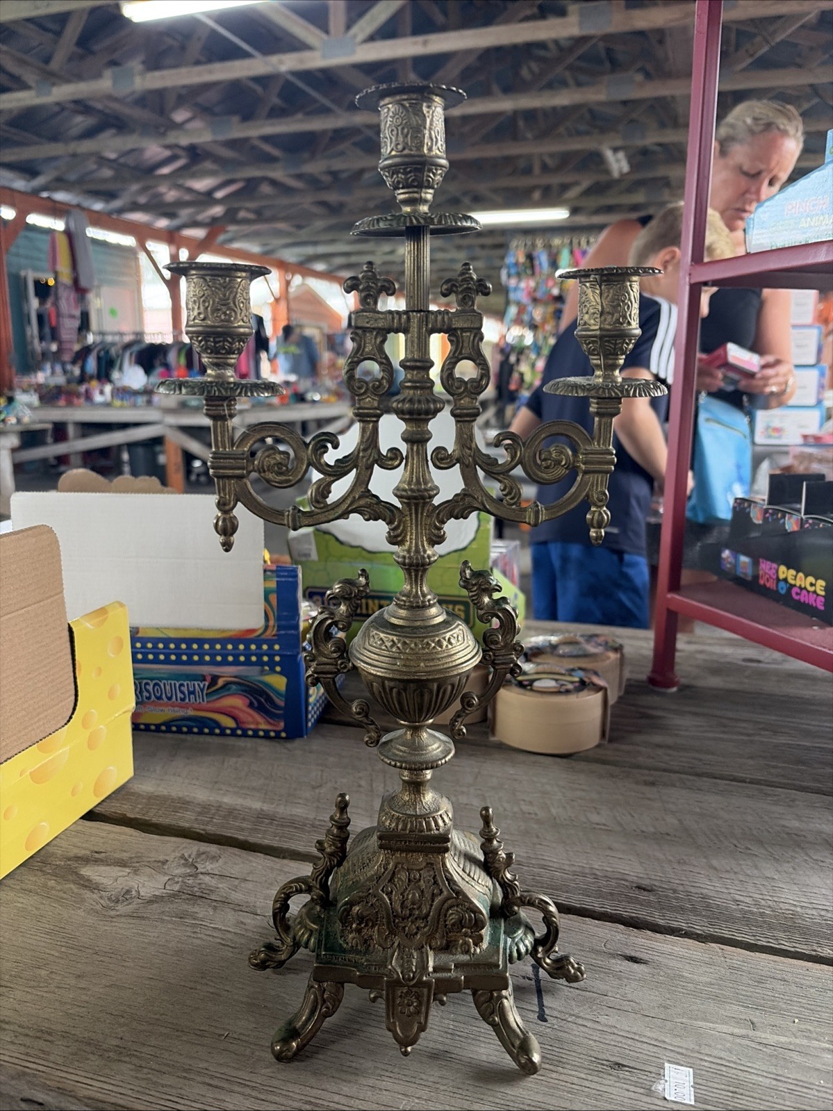 Antique Italian Baroque Style 3 Arms Brass 16.5 IN Candle Holder Candelabra Antique Italian Baroque Style 3 Arms Brass 16.5 IN Candle Holder Candelabra