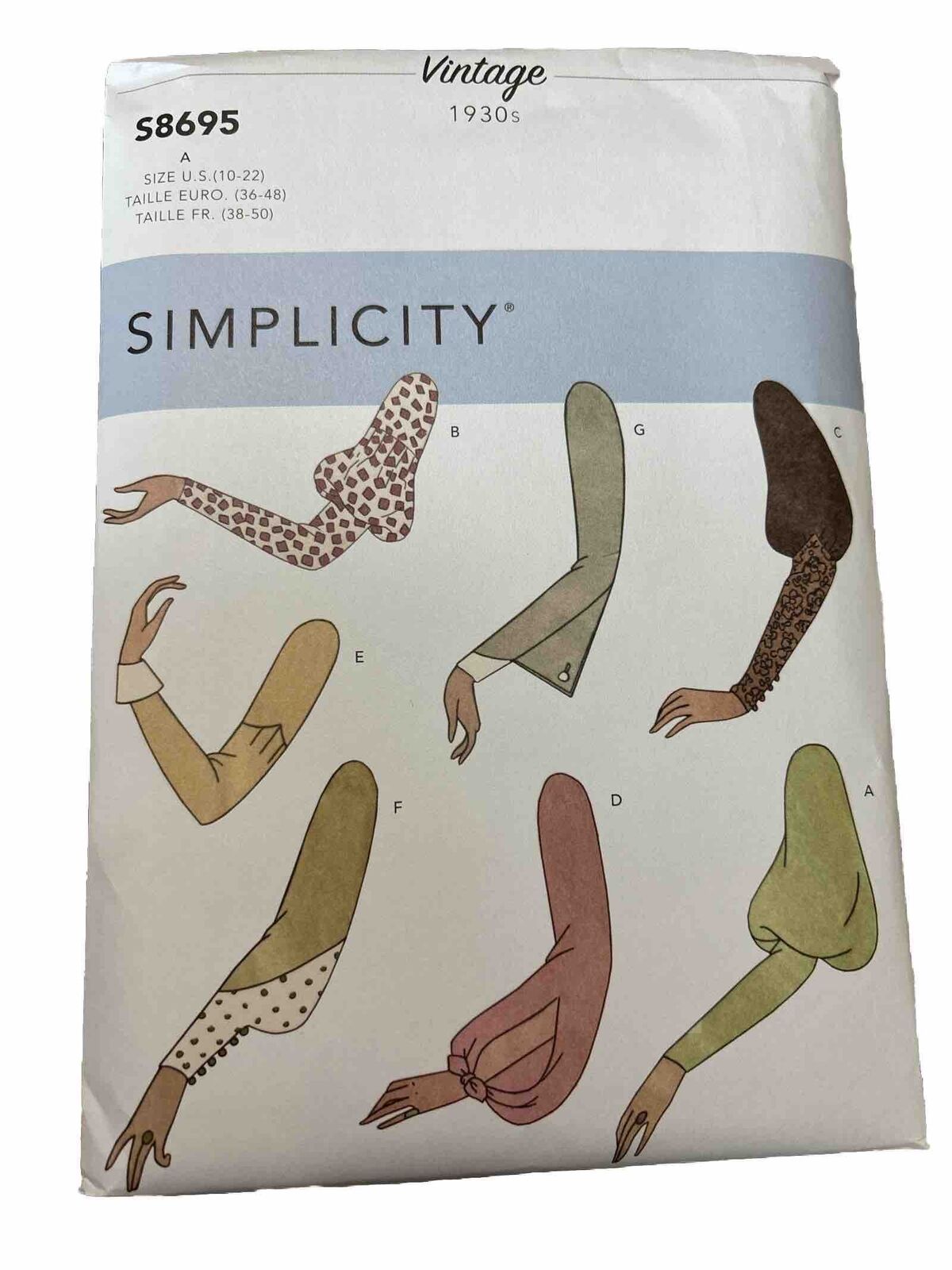 Simplicity S8695 SEWING PATTERN Style 1930's 7 Styles Set VTG Sleeves Sz 10-22