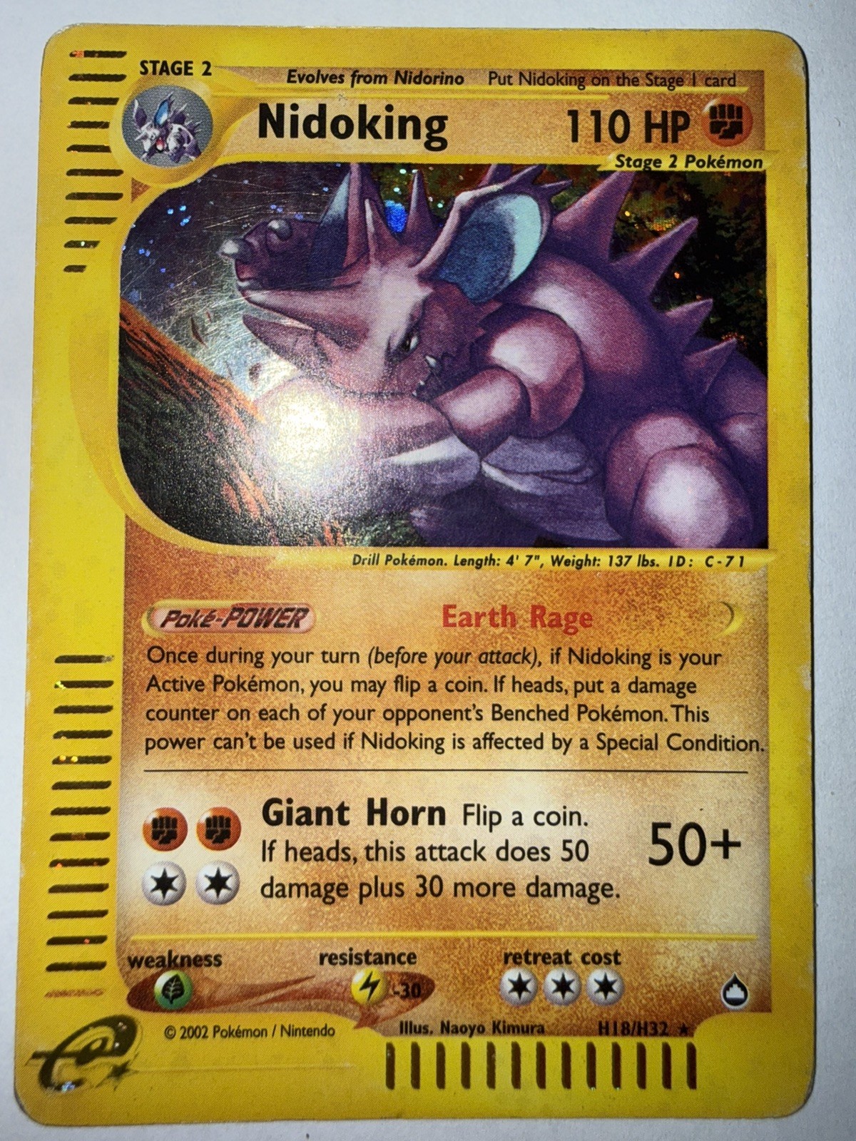 Pokemon TCG Nidoking Aquapolis Holo H18/H32 E Reader Series WOTC 2002 HP Pokemon TCG Nidoking Aquapolis Holo H18/H32 E Reader Series WOTC 2002 HP