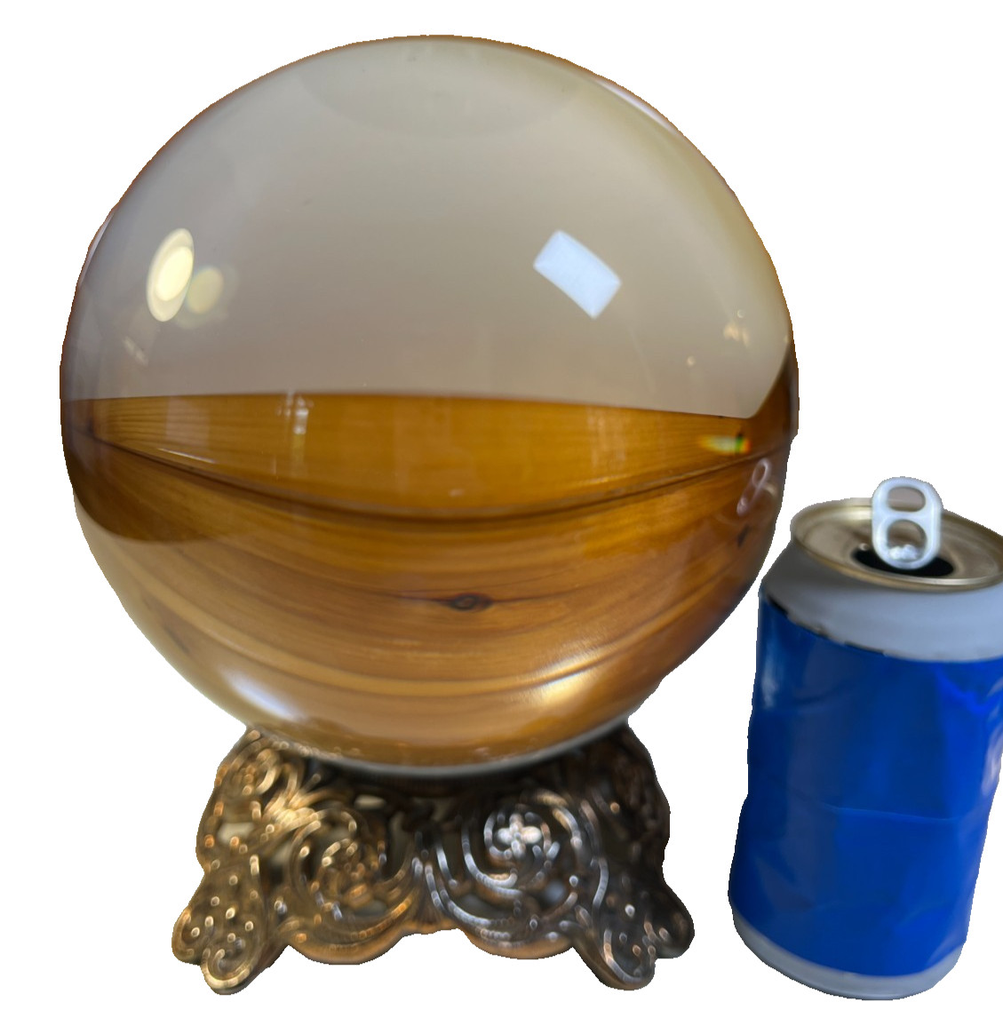 Large Big Massive 8” Crystal Ball Antique Victorian Ornate Metal Stand Fancy Large Big Massive 8” Crystal Ball Antique Victorian Ornate Metal Stand Fancy