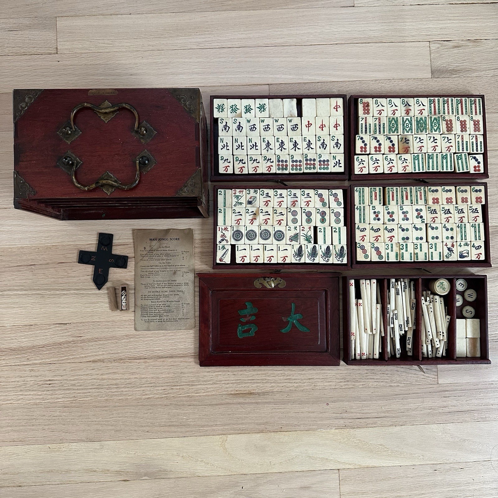 Antique 1920’s Chinese Wooden Mahjong Set 5 drawer Box w/ 148 Tiles Antique 1920’s Chinese Wooden Mahjong Set 5 drawer Box w/ 148 Tiles