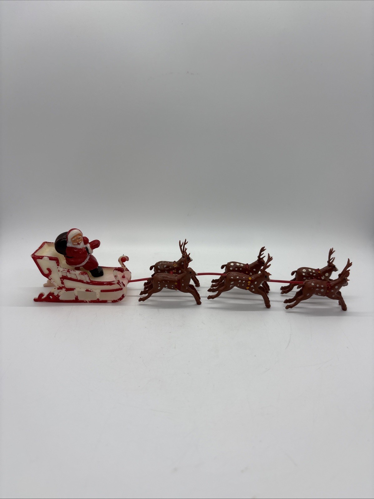 VTG Soft Plastic Santa Sleigh Reindeer No. 33A Christmas Decoration Hong Kong 9\