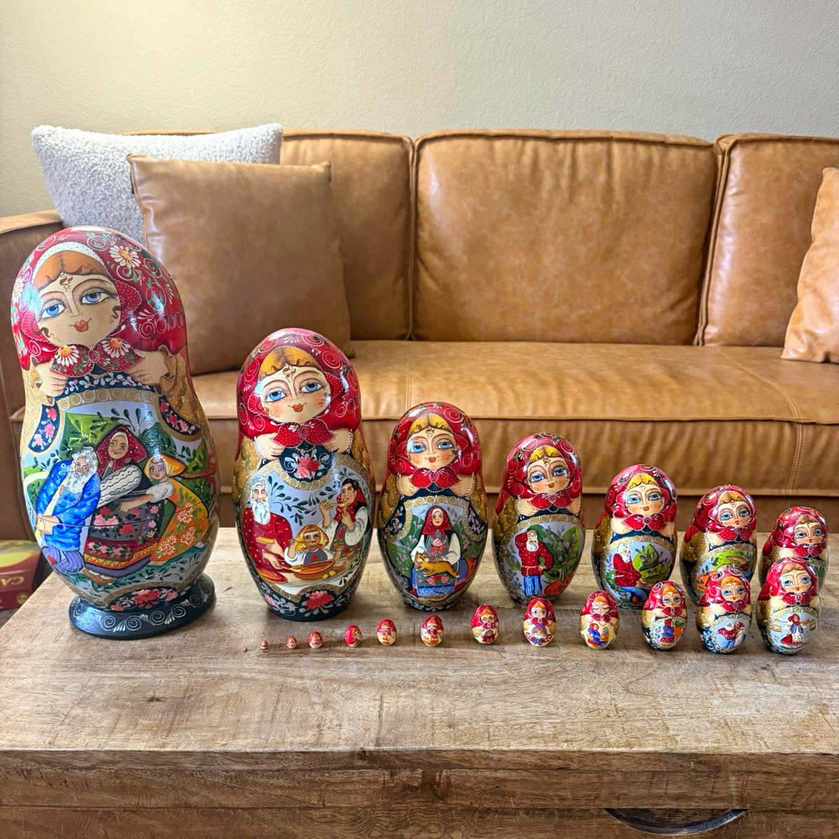 Russian Matryoshka Nesting Dolls Set of 20, Hand-Painted Handmade, Signed Russian Matryoshka Nesting Dolls Set of 20, Hand-Painted Handmade, Signed