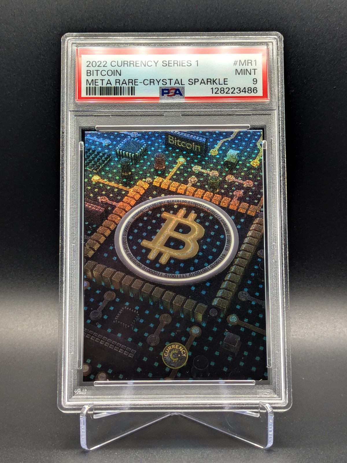 PSA 9 MINT 2022 Bitcoin (Meta Rare Crystal Sparkle • Currency Series 1 • #MR1) PSA 9 MINT 2022 Bitcoin (Meta Rare Crystal Sparkle • Currency Series 1 • #MR1)