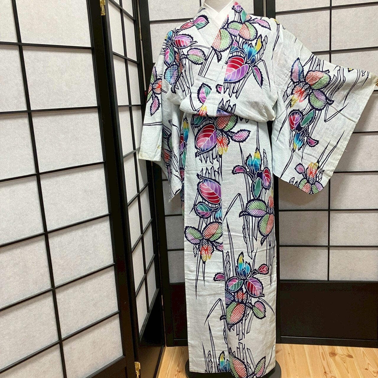 9064# Japanese Yukata Womens Vintage Fabric Cotton Robe Kimono Traditional
