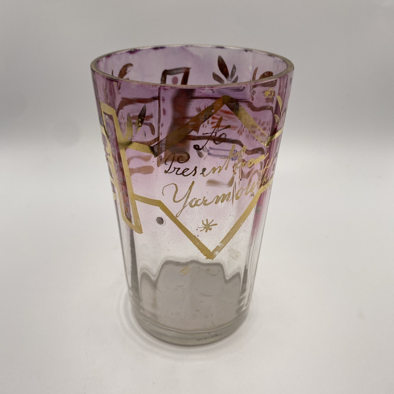 Victorian Moser Austria Yarmouth Souvenir Tumbler Signed Cranberry & Gold 