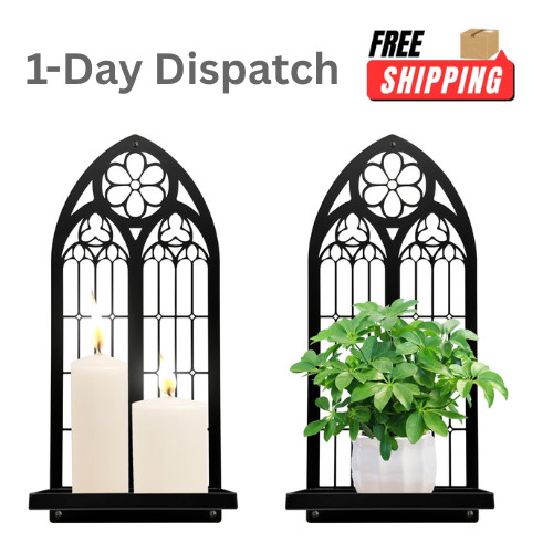 Gothic Wall Sconces Set of 2 Black Metal Candle Holders Arch Decor Gothic Wall Sconces Set of 2 Black Metal Candle Holders Arch Decor