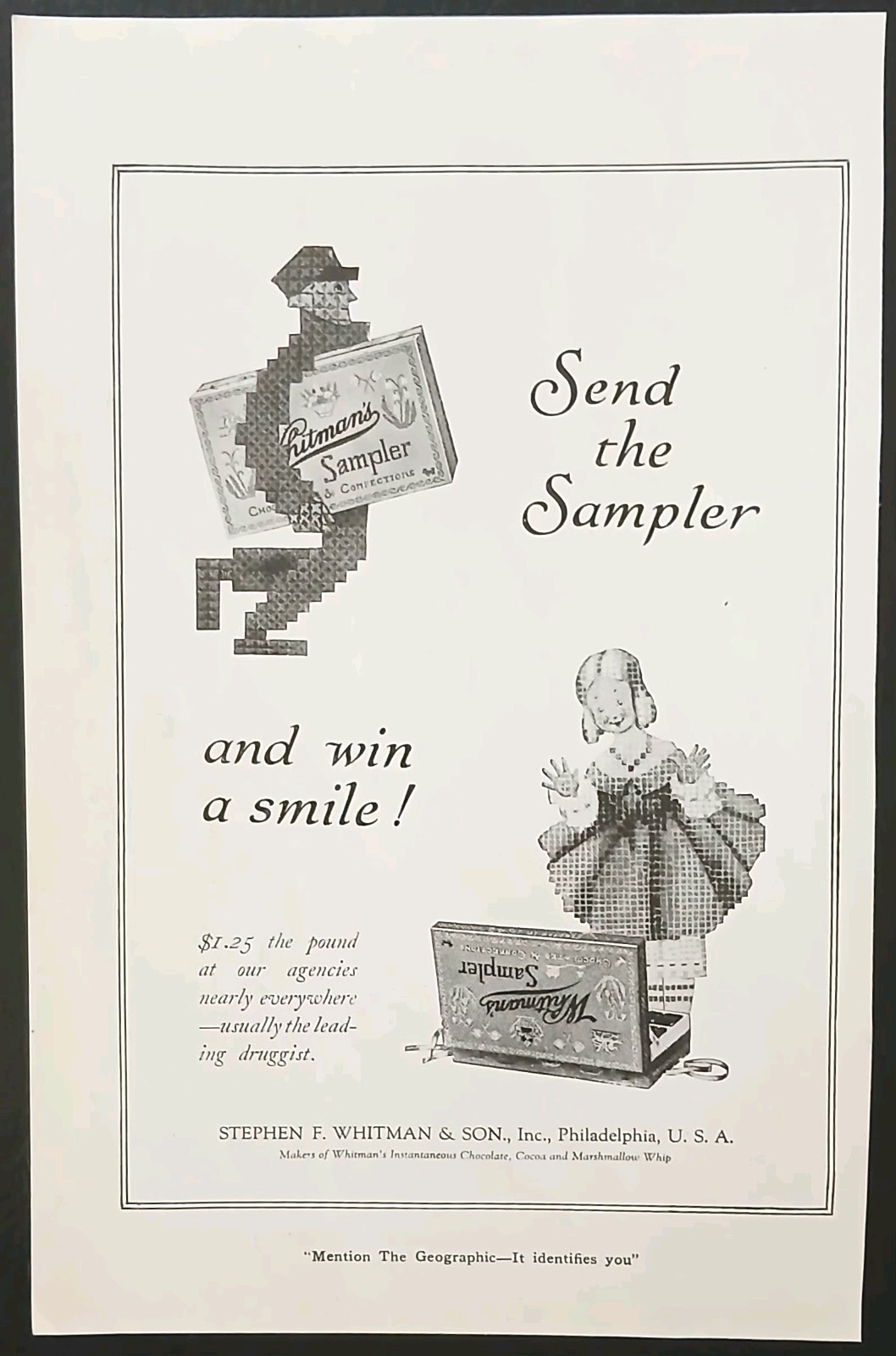 1919 Print Advertisement Full Page - Whitman\'s Sampler Win A Smile Antique 1919 Print Advertisement Full Page - Whitman\'s Sampler Win A Smile Antique