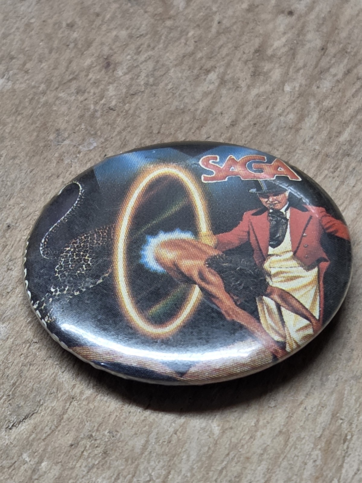 Vintage SAGA 1983 Rocker Fella Rock Band Production 1 Inch Pin Vintage SAGA 1983 Rocker Fella Rock Band Production 1 Inch Pin
