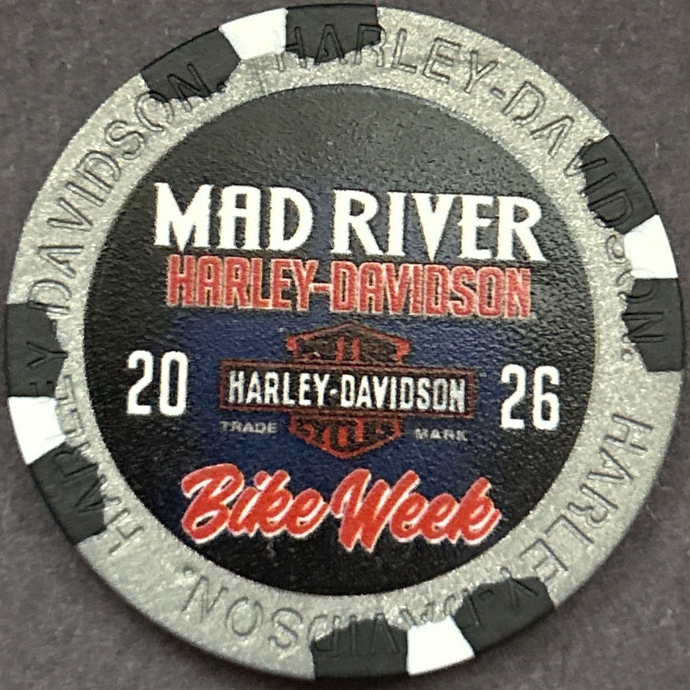 2026 Harley Davidson Wide Print Poker Chip Mad River HD    OHIO Bike Week
