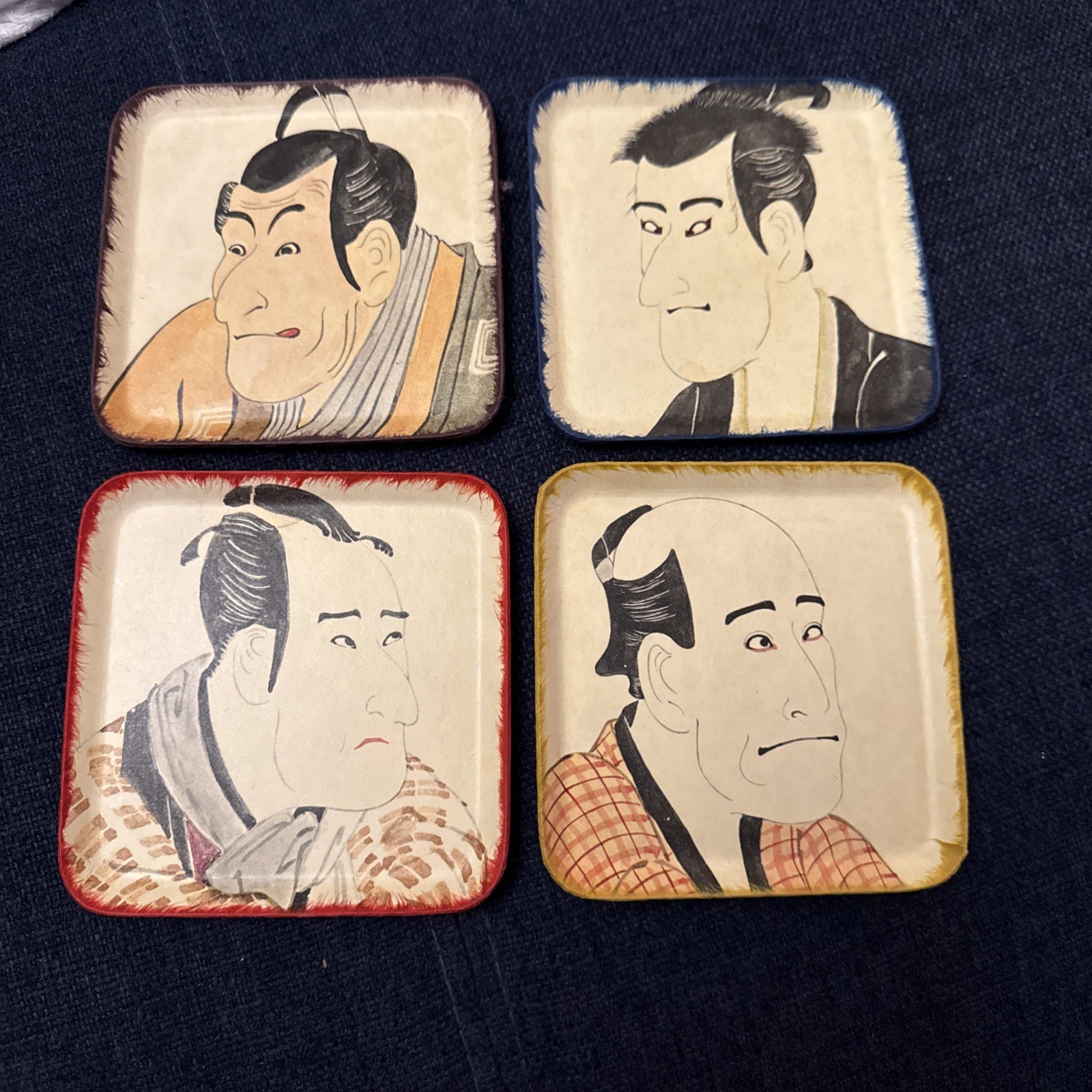 Ukiyo-e Japanese art coasters features traditional prints of kabuki actors X4 Ukiyo-e Japanese art coasters features traditional prints of kabuki actors X4
