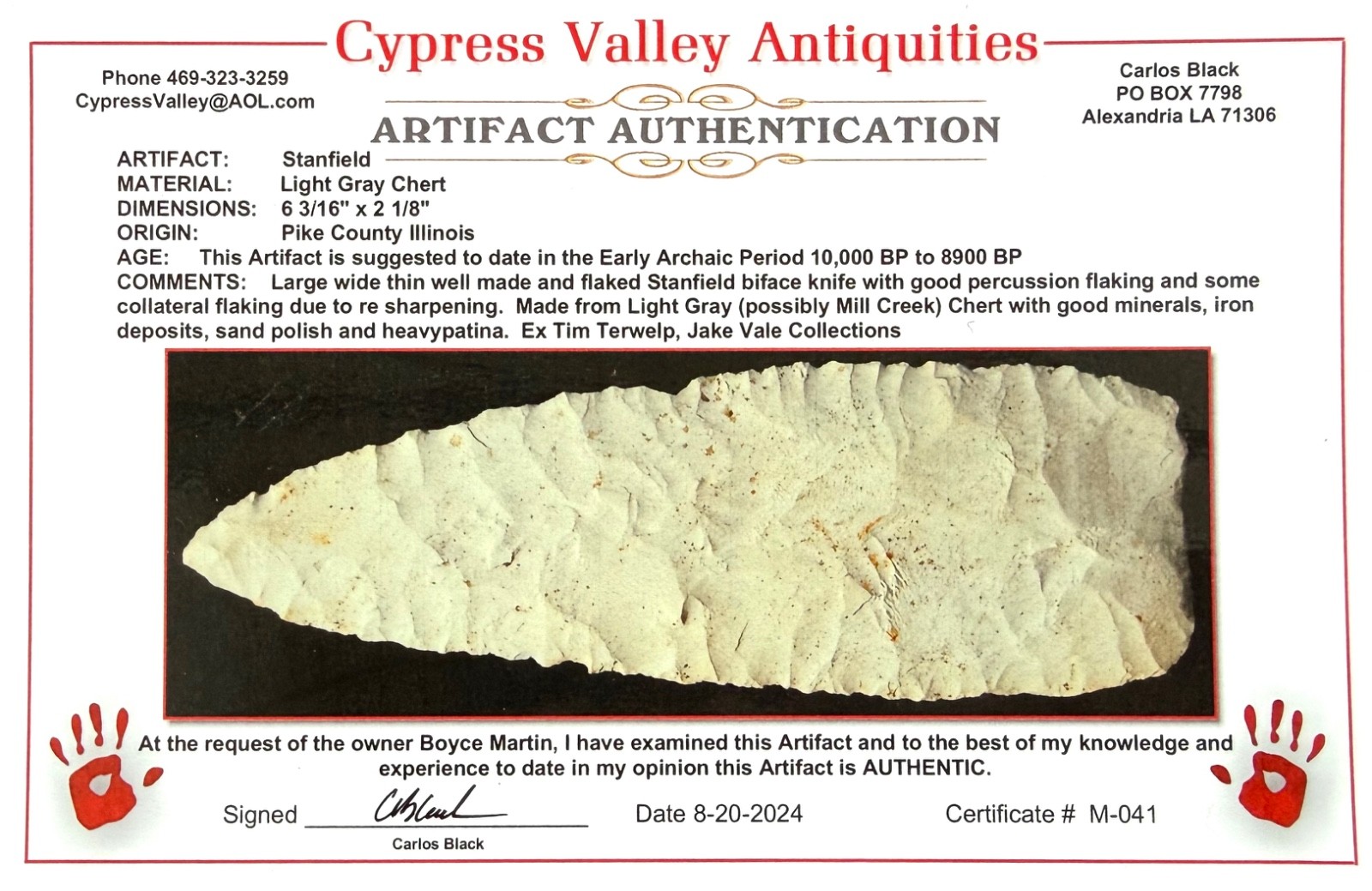 Stanfield Knife 100% Guaranteed Authentic Artifact Arrowhead Relic 2 COA’s Stanfield Knife 100% Guaranteed Authentic Artifact Arrowhead Relic 2 COA’s