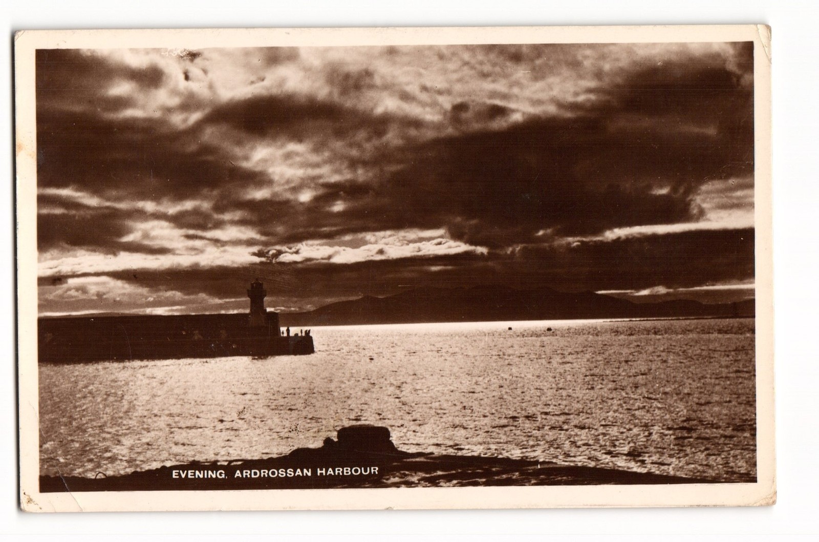 RPPC Evening Ardrossan Harbour Lighthouse Scotland Stormy Sky Posted 1939