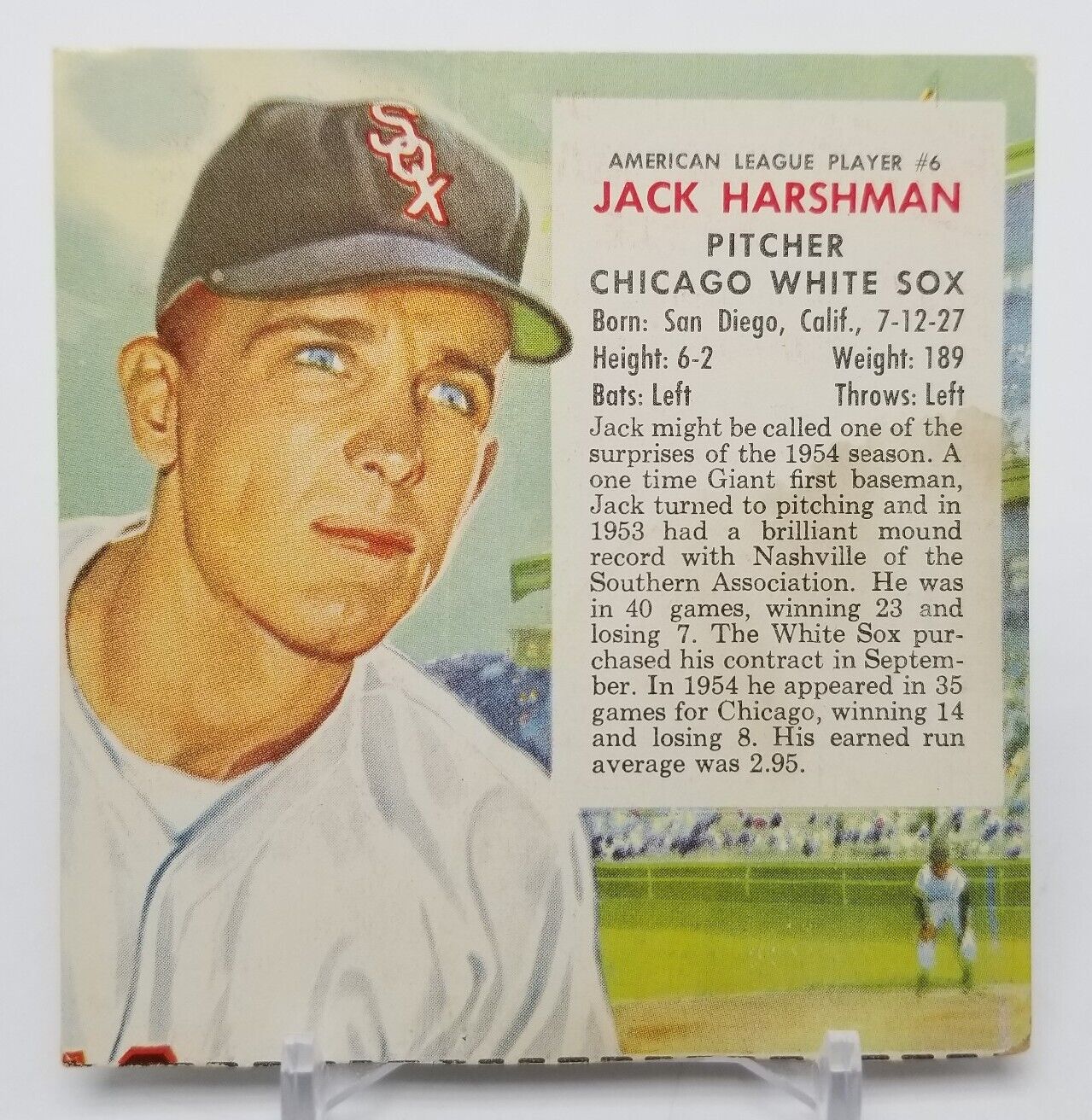 1955 Red Man Tobacco All Star Team JACK HARSHMAN (No Tab) Chicago White Sox #6