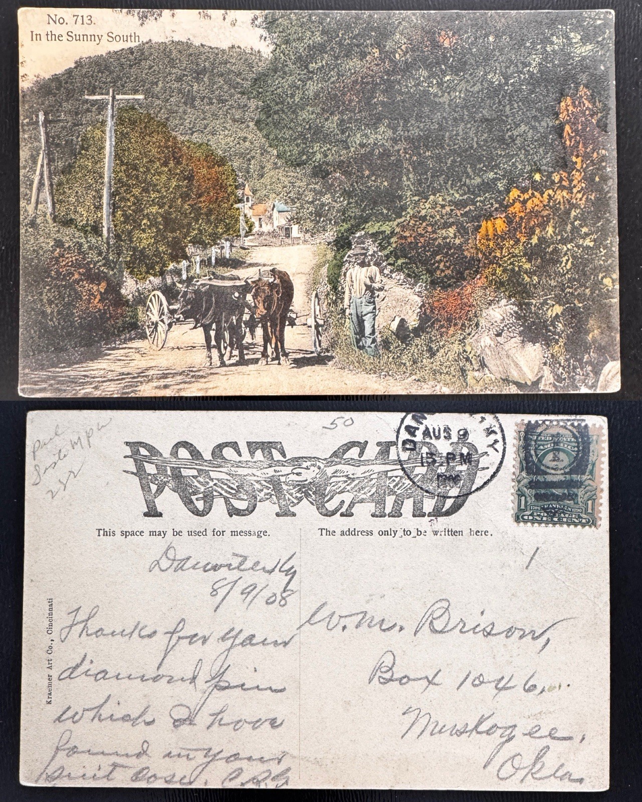 1908 Ox Cart Country Road In the Sunny South Danville Kentucky B8 1908 Ox Cart Country Road In the Sunny South Danville Kentucky B8