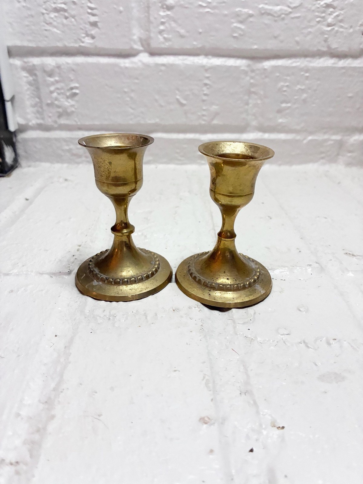 Vintage Brass Small Candlestick Holders - Set of 2