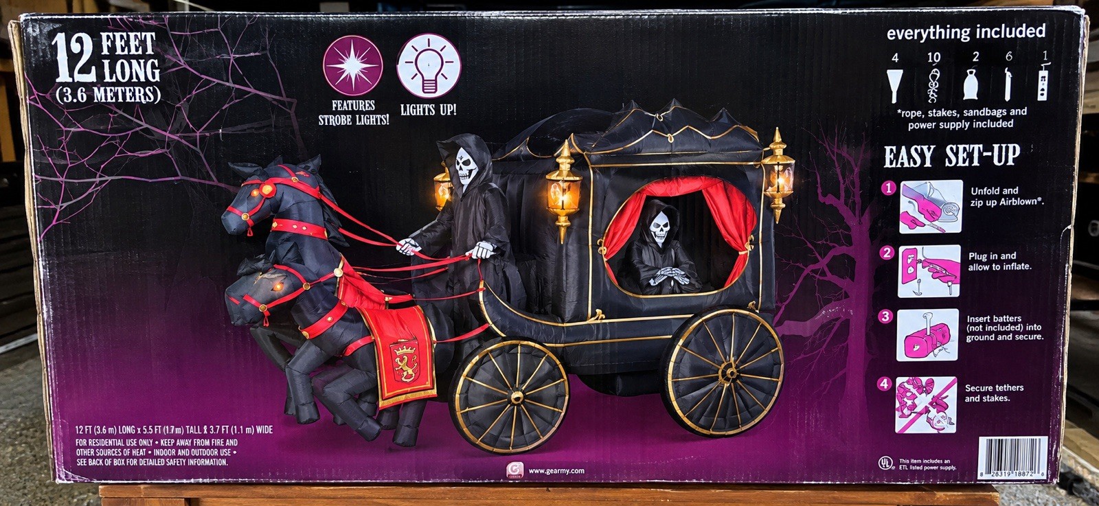 RARE Gemmy Animated 12-Foot Carriage Hearse with Reaper Halloween Inflatable NEW RARE Gemmy Animated 12-Foot Carriage Hearse with Reaper Halloween Inflatable NEW