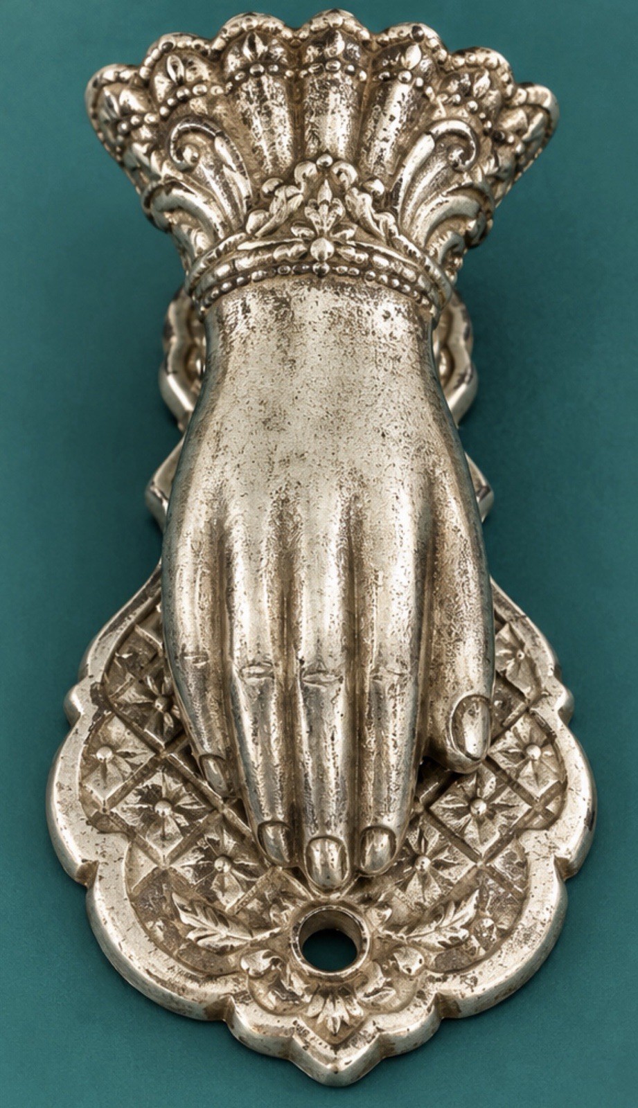 Antique Victorian Style Lady Hand Letter Clip 1800s Era Silver Tone Cast Iron