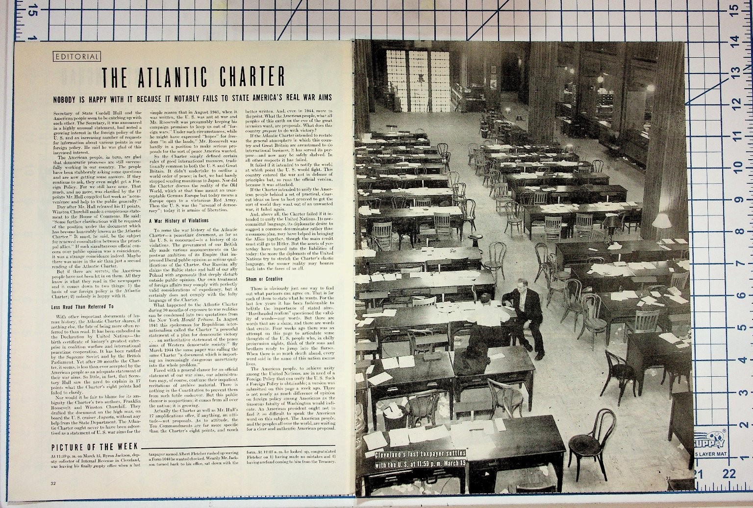 1940s Atlantic Charter Article WWII Era Magazine Page Cleveland Taxpayer Photo
