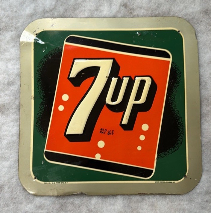 Vintage Original 1948 7-UP Embossed Metal Sign Vintage Original 1948 7-UP Embossed Metal Sign