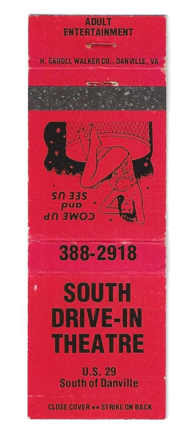 VINTAGE SOUTH ADULT DRIVE IN THEATRE MATCHBOOK COVER DANVILLE VA PELLHAM NC VINTAGE SOUTH ADULT DRIVE IN THEATRE MATCHBOOK COVER DANVILLE VA PELLHAM NC