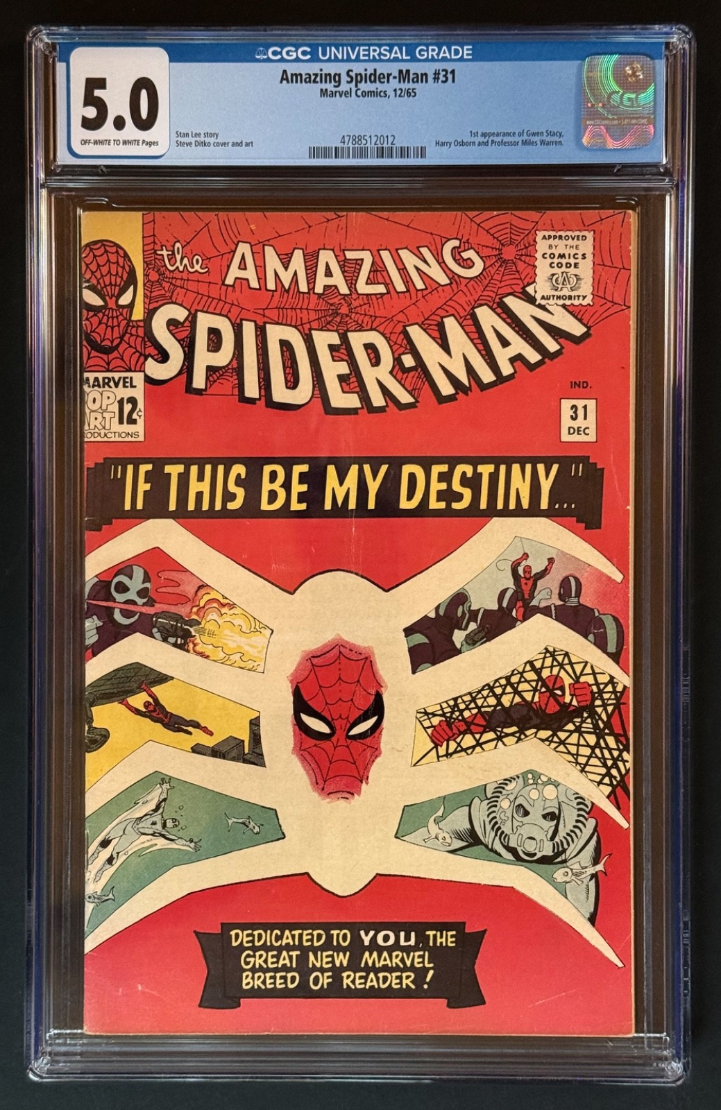Amazing Spider-Man #31 CGC 5.0 1st Gwen Stacy Harry Osborn OW/W Ditko 1965