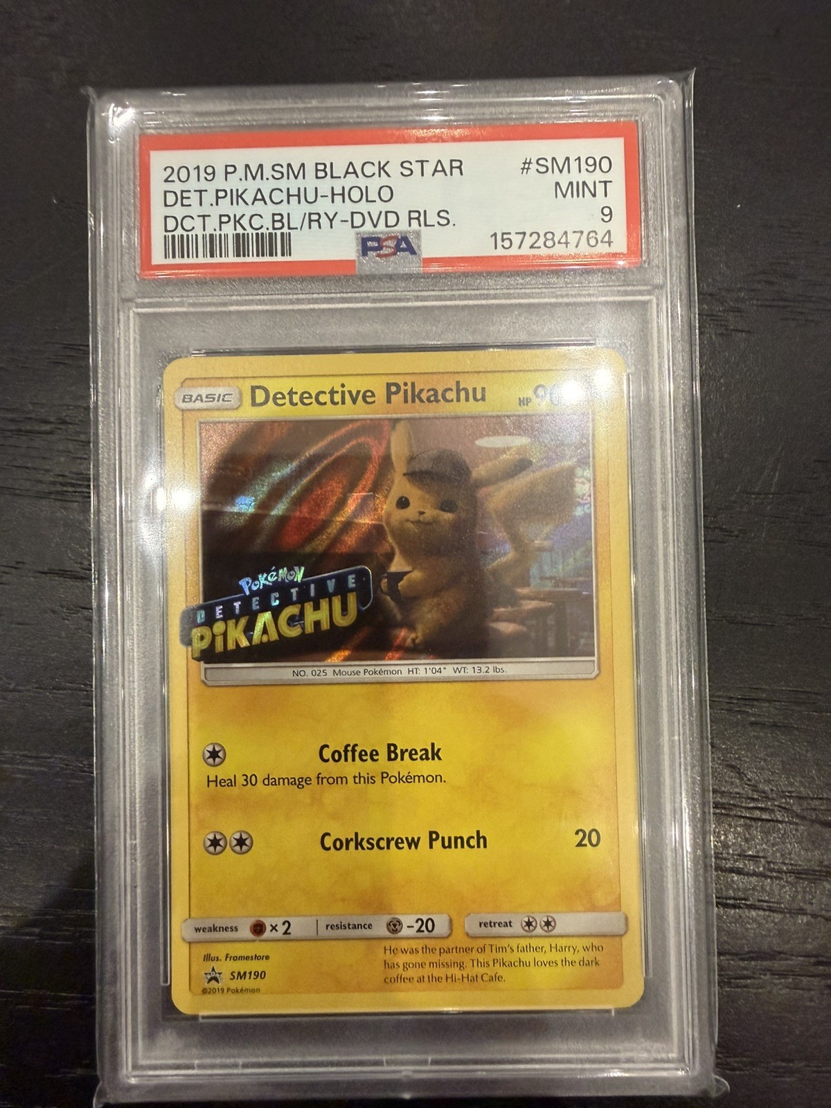 Pokémon TCG Detective Pikachu SM190 Stamped Holo Movie DVD Promo PSA 9