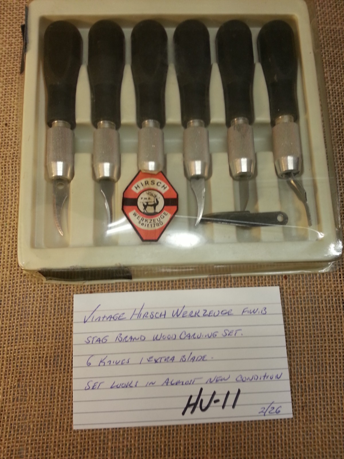 Vintage Hirsch Werkzeuge FWB Stag Wood Carving Knife Set Very Nice Condition