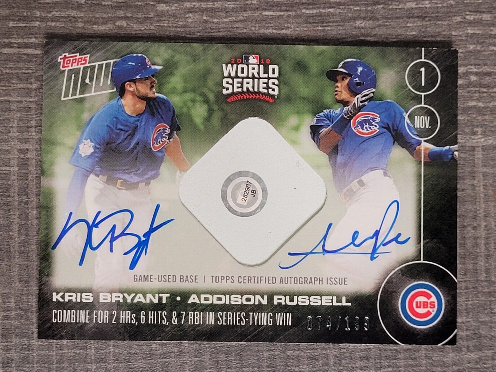 2016 Topps Now World Series Kris Bryant Addison Russell Autographs Cubs /199