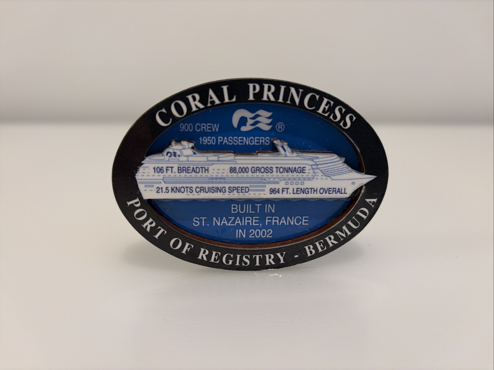 Coral Princess Cruise Ship Magnet Wood Oval Blue Princess Cruises VTG Coral Princess Cruise Ship Magnet Wood Oval Blue Princess Cruises VTG