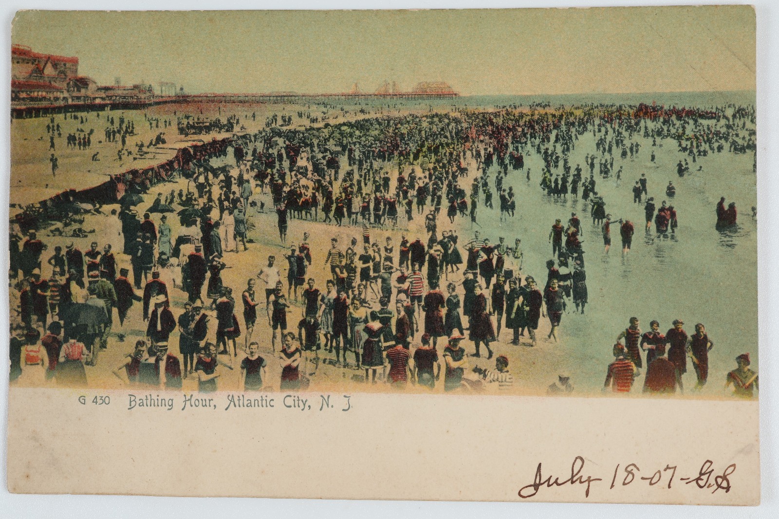 Vintage 1907 Postcard Bathing Hour Atlantic City New Jersey Roto Crowded Beach