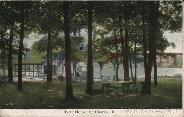 1911 St. Charles,IL Boat House DuPage,Kane County Illinois Antique Postcard