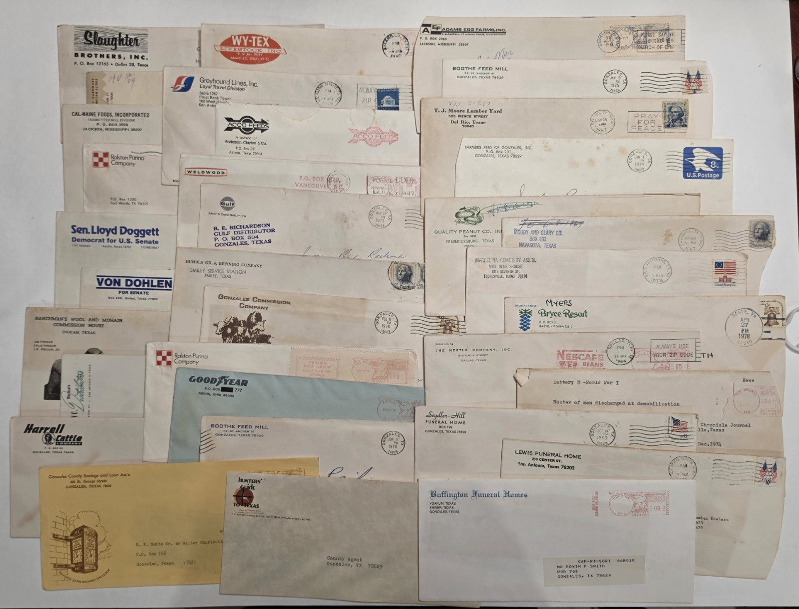 48pc Vintage Texas Genealogy Obituary Postal History Lot WWI Tivy Shiner Brewery