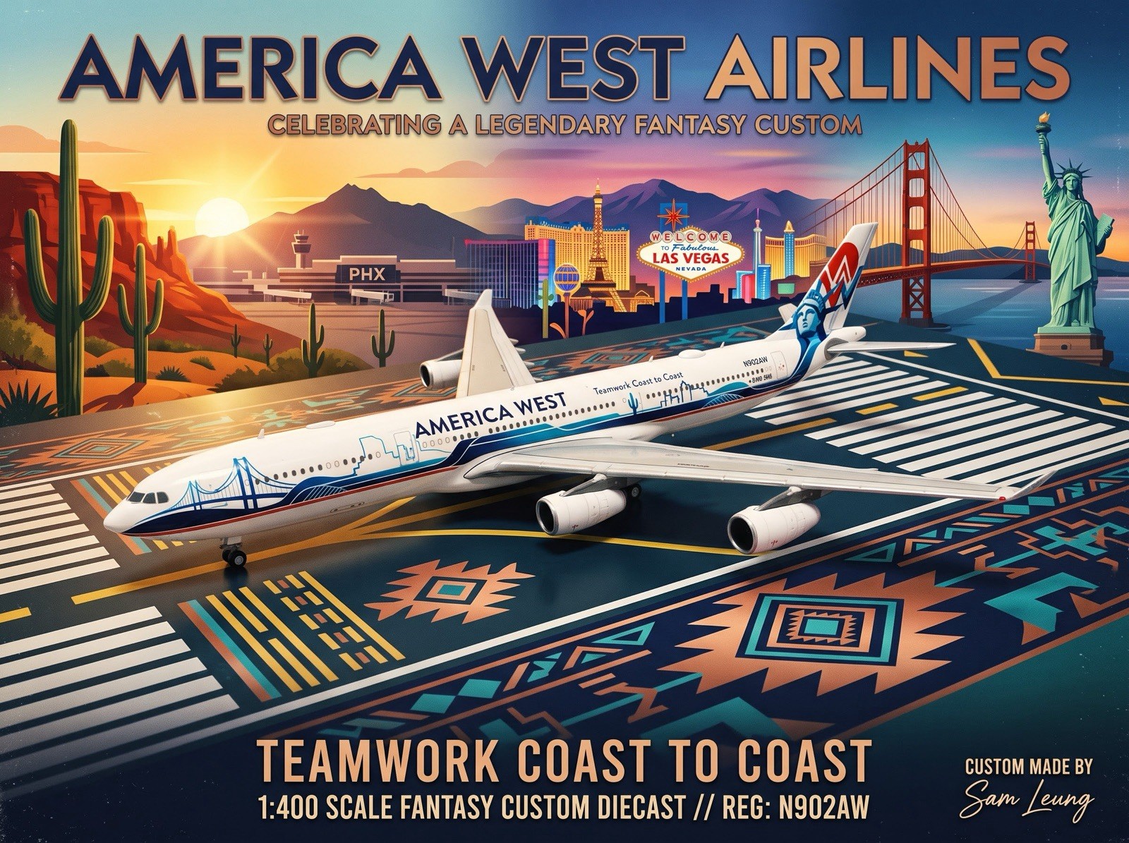 JC Wings 1:400 America West Airlines A340-300 N902AW AWA Custom Diecast Model JC Wings 1:400 America West Airlines A340-300 N902AW AWA Custom Diecast Model