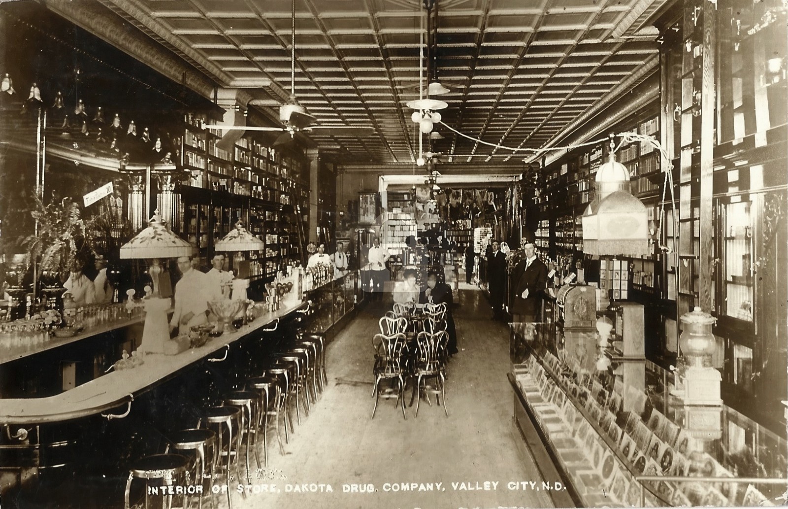 Valley City ND Drug Store soda fountain cigar boxes etc; 1915 RPPC Postcard COPY Valley City ND Drug Store soda fountain cigar boxes etc; 1915 RPPC Postcard COPY