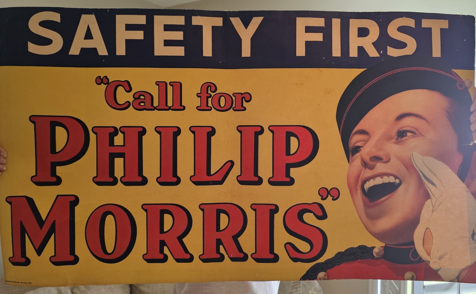 Philip Morris Safety First Call for Tobacco Vintage Advertising Sign Philip Morris Safety First Call for Tobacco Vintage Advertising Sign