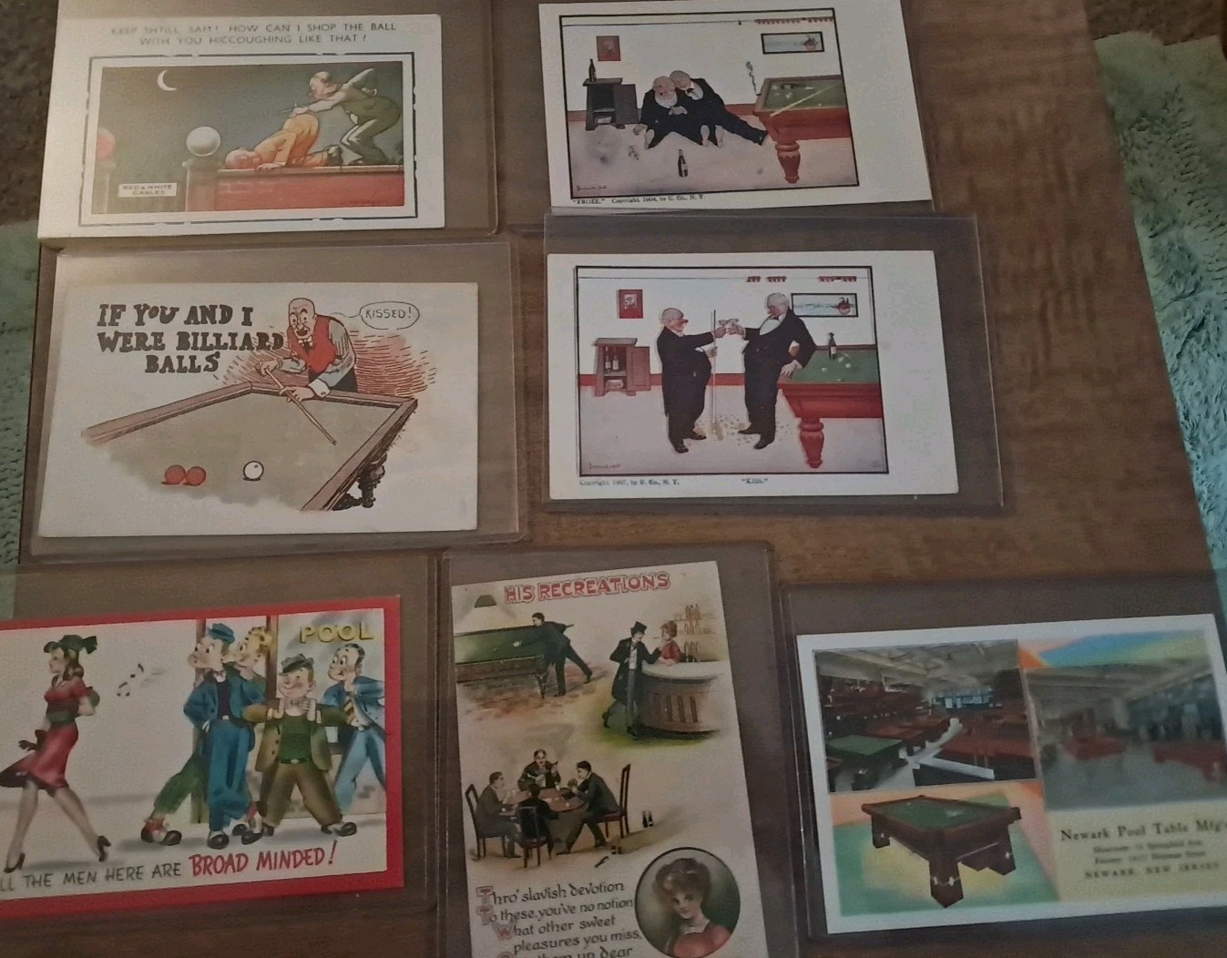 Vintage PostCards Billard Pool Comical Themed Lot Of 7 Clean Plastic Covers Vintage PostCards Billard Pool Comical Themed Lot Of 7 Clean Plastic Covers
