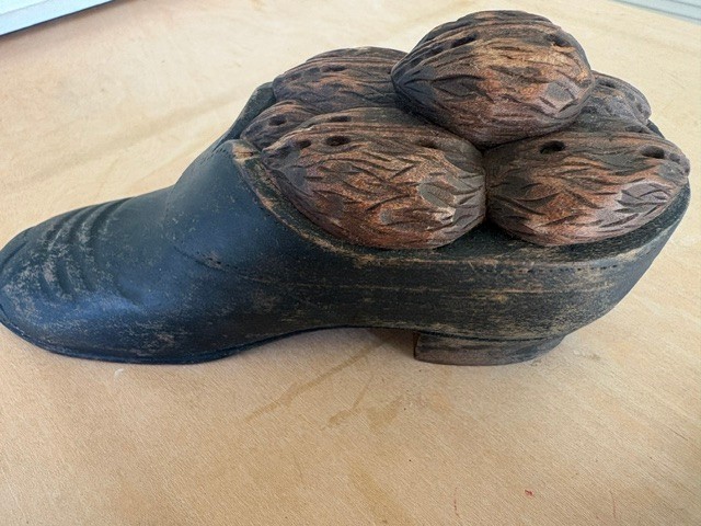 Antique Civil War Inkwell Shoe with Walnuts Patent Feb 4 1862 Novelty 7 Antique Civil War Inkwell Shoe with Walnuts Patent Feb 4 1862 Novelty 7