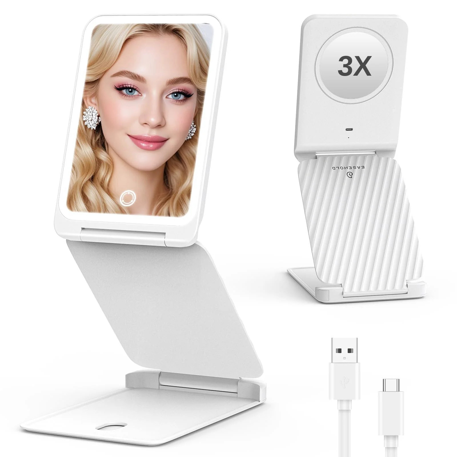 EASEHOLD Lighted Travel Makeup Mirror with 72 LEDs 1X 3X