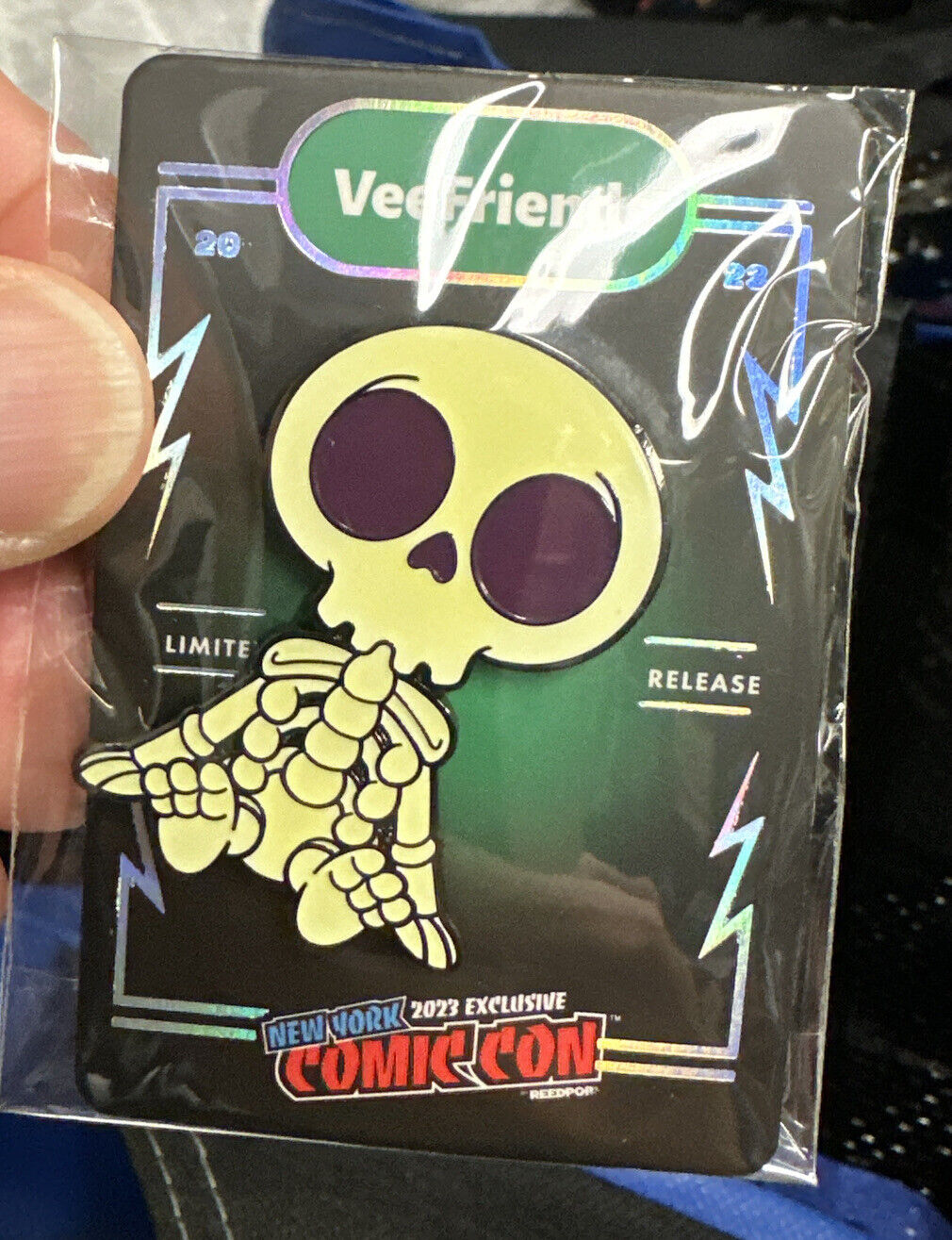 Veefriends Exclusive 2023Comic Con Skilled Skeleton Pin -Limited Edition, Sealed